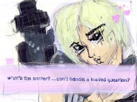 a drawing of a girl with blond hair and a question mark