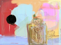 an abstract painting of a vase